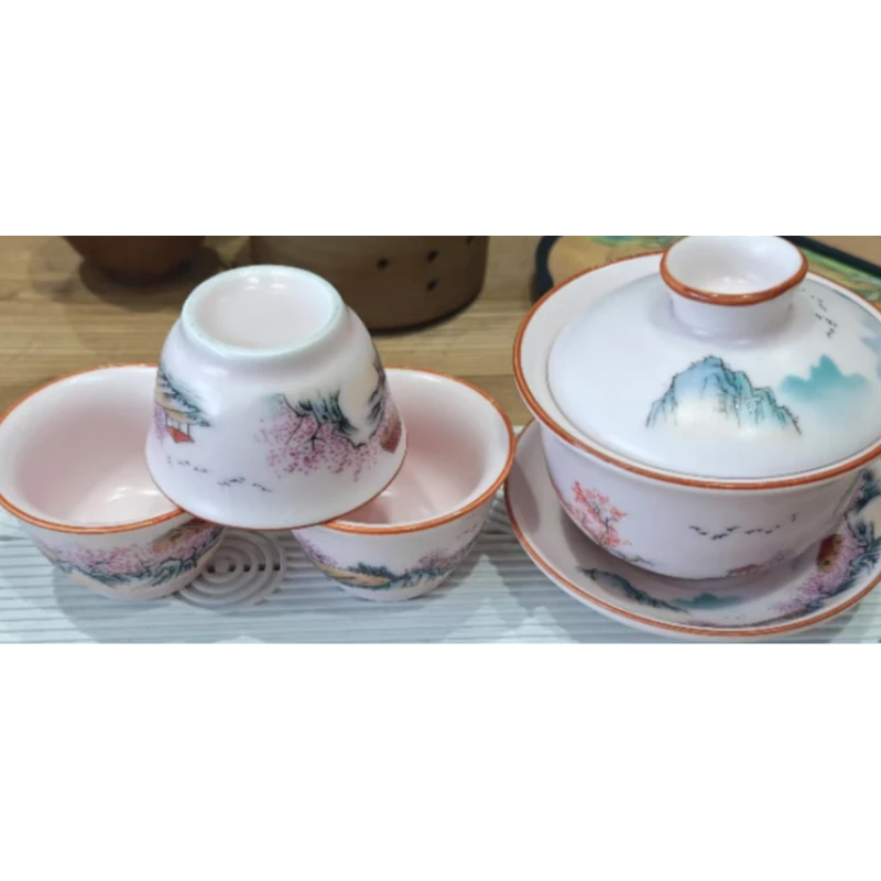 ZH2431-粉汝村野盖碗配3杯➕茶盘
