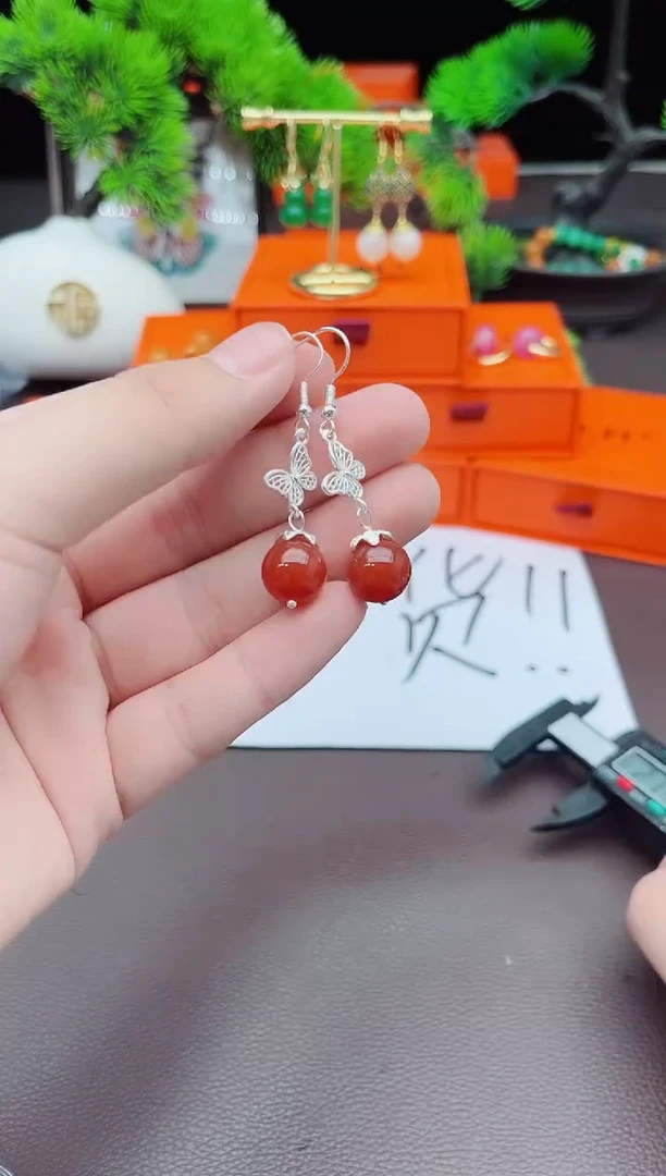 【闪购商品】玛瑙/玉髓耳钉银S925镶嵌417000