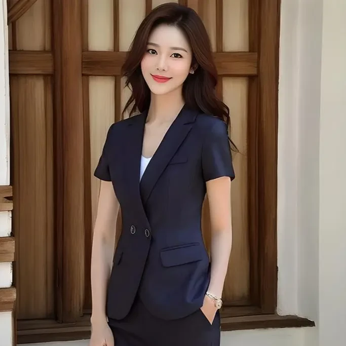 职业修身小西装外套夏季短袖薄款商务正装女神范酒店前台职业装