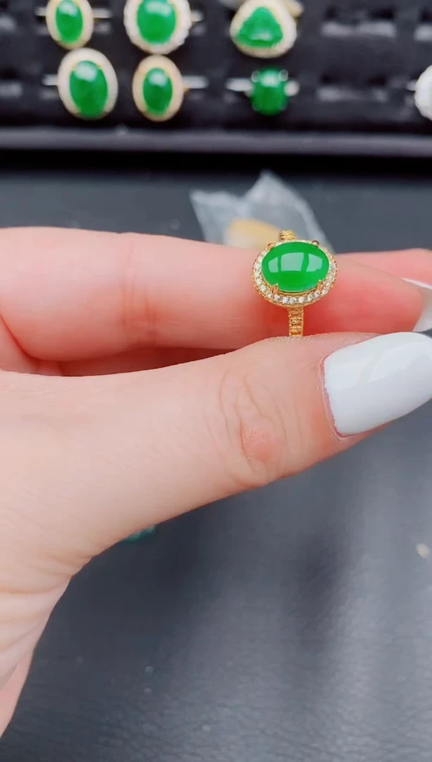 【闪购商品】翡翠戒指银S925镶嵌天然a货翡翠678