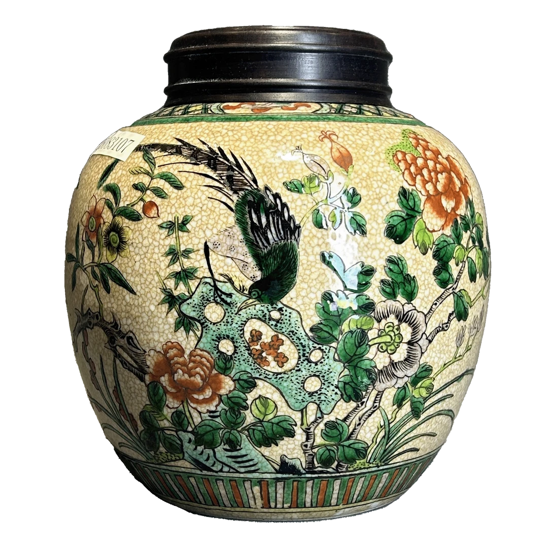 25083107x五彩锦鸡牡丹纹罐