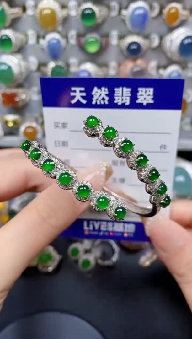 翡翠手镯银S925镶嵌462
