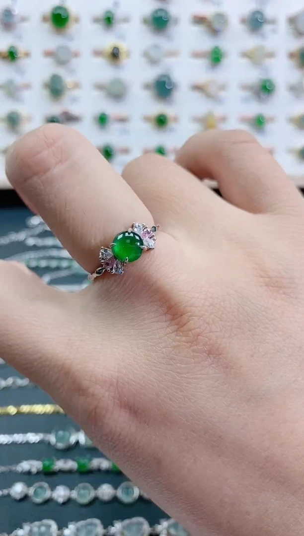 银S925镶嵌戒指翡翠天然翡翠