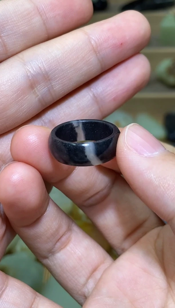 未镶嵌戒指和田玉新疆和田玉青花一线天戒指 内径16