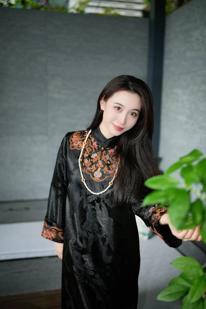 蓝大【云水谣】新中式国风桑蚕丝连衣裙7142