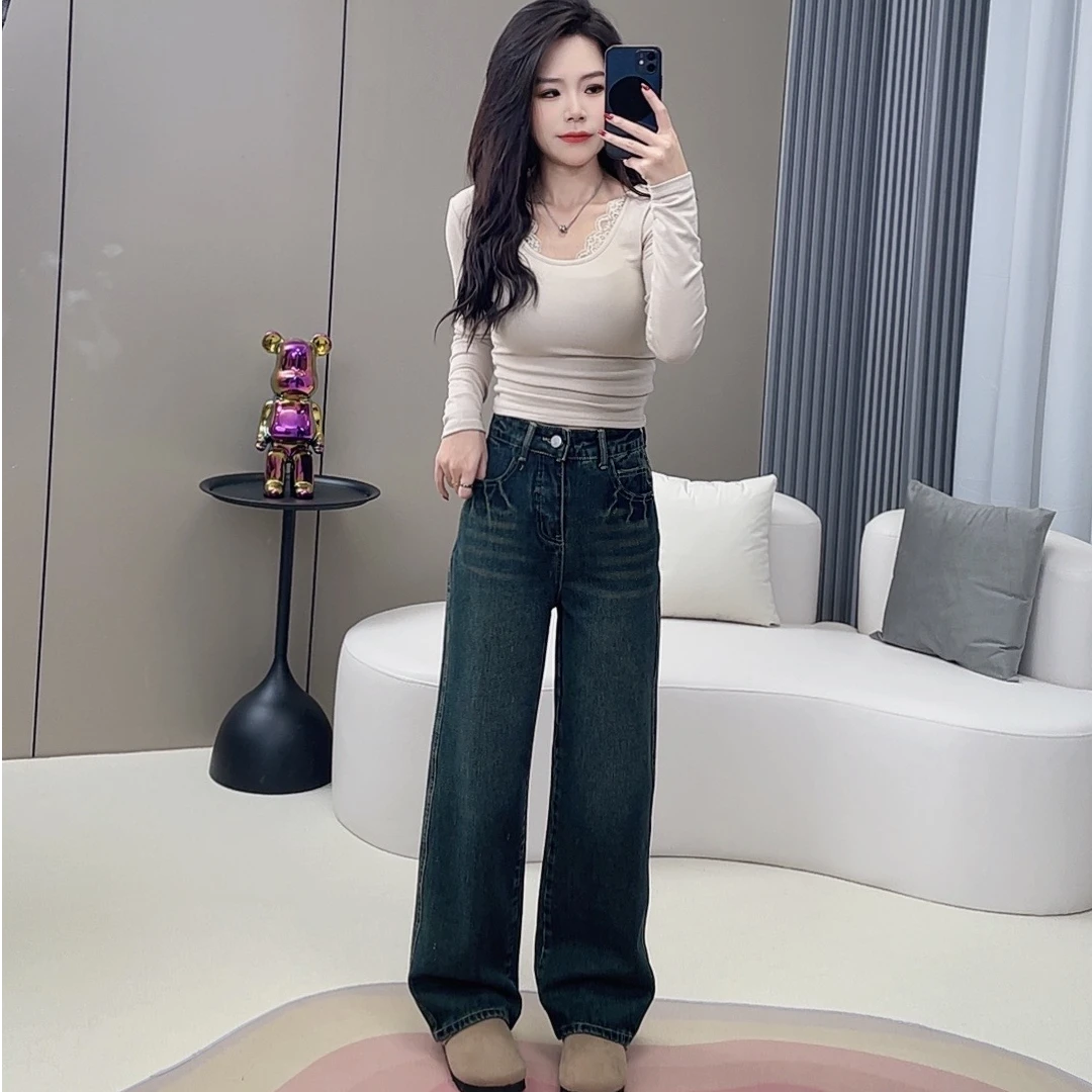 【小美专属】小个子水泥灰猫抓纹春夏时尚专属宽松显瘦阔腿裤女