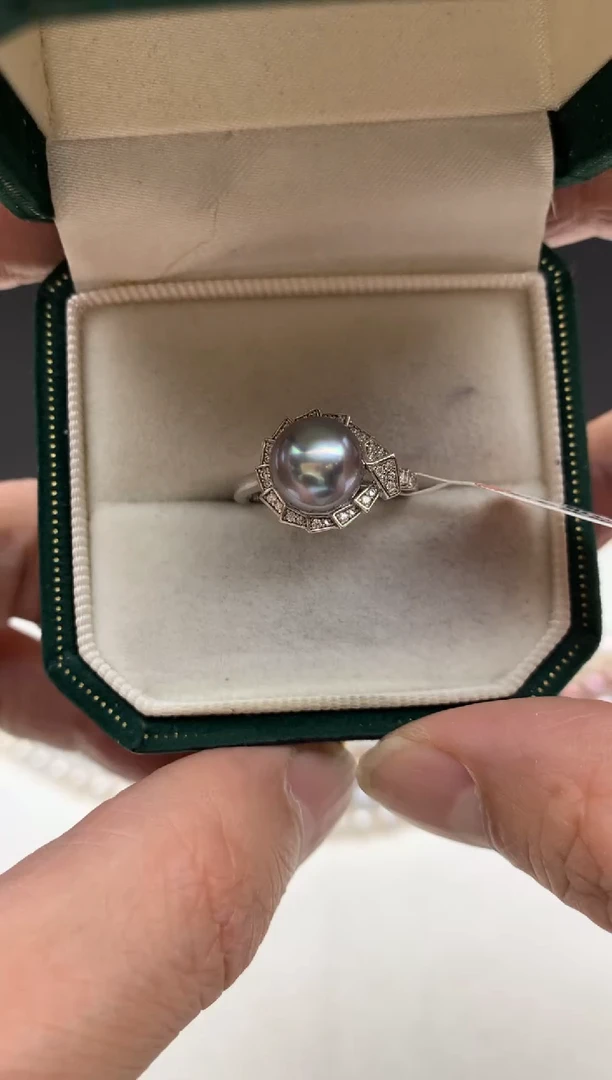 银S925镶嵌ff海水珍珠大溪地戒指9~10mm