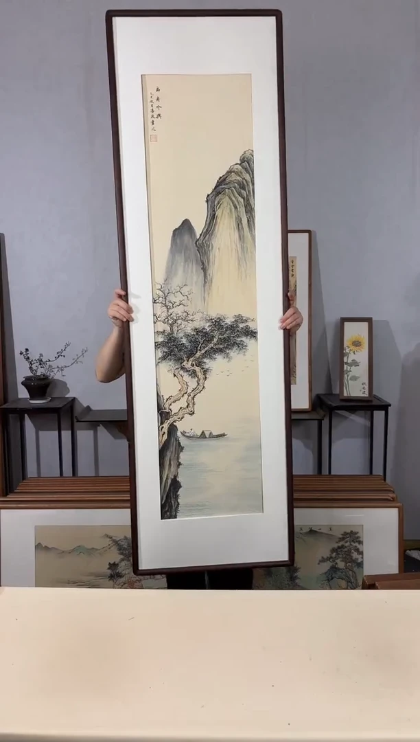 国画手绘*扁舟吟兴*52*172cm带框发货