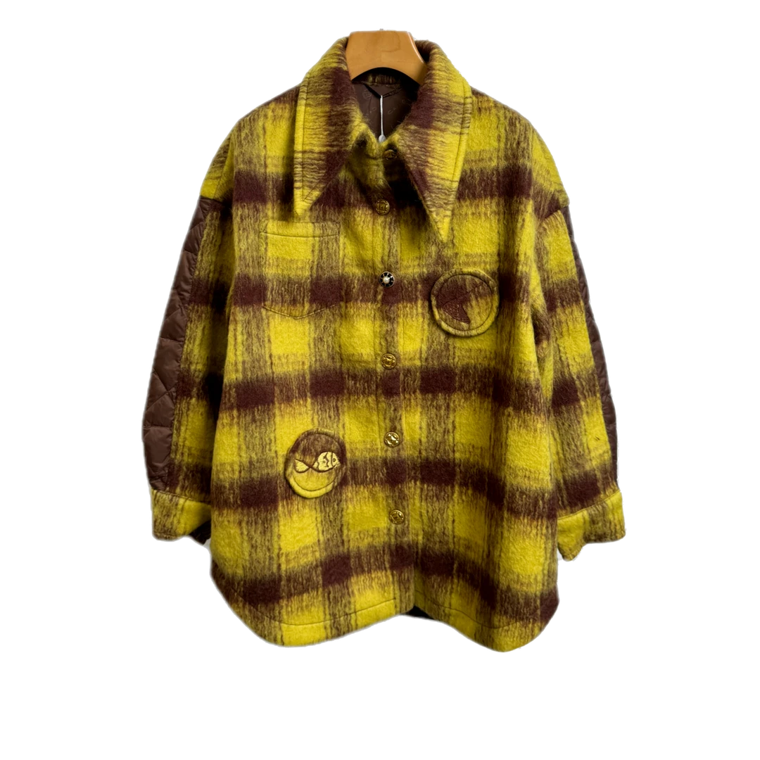 【杨杨粉丝专属】时尚设计师拼接90新国标白鸭绒羽绒服50096黄咖