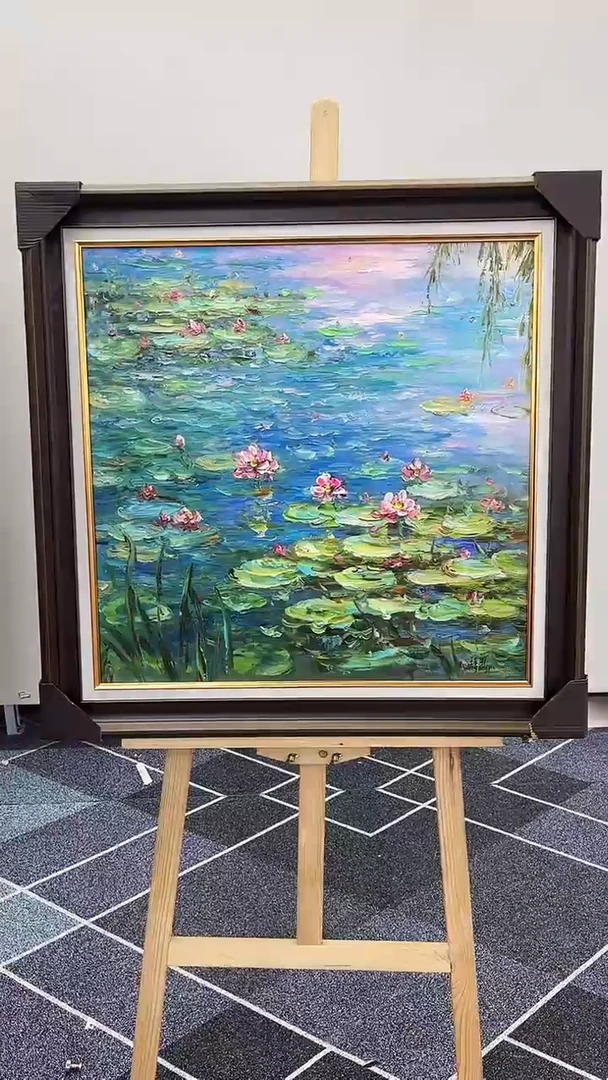 国画油画王东圃-60x60-荷塘-带框