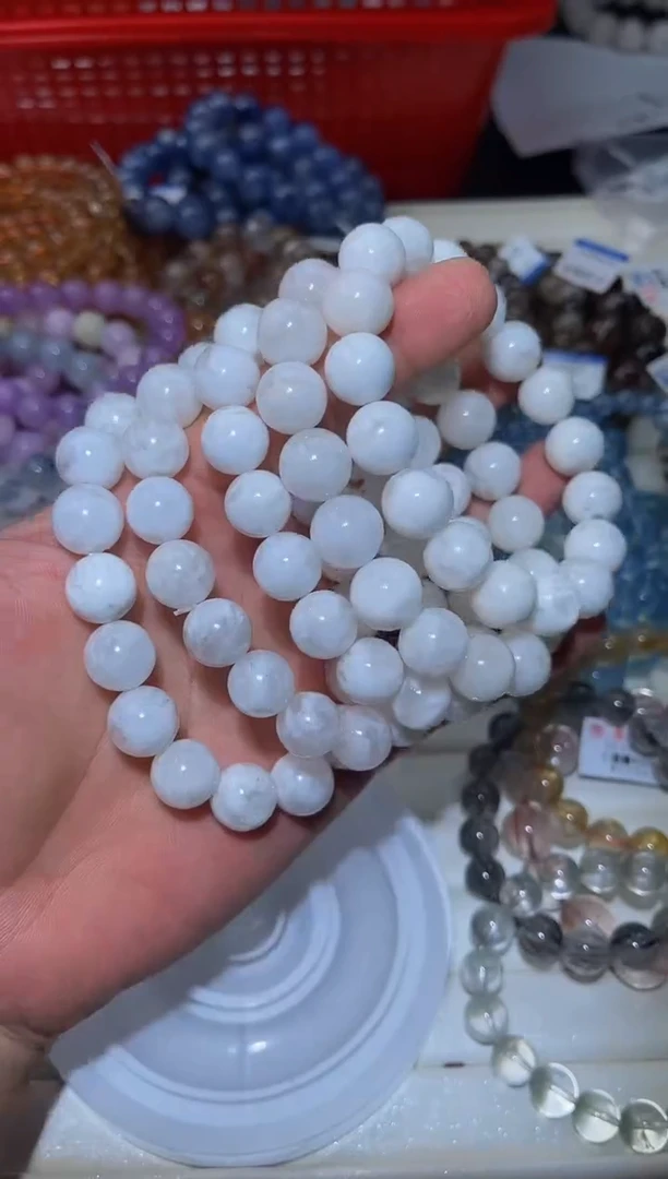 水晶手串未镶嵌L40-12mm婚纱白雪花幽灵单圈-多样性发其一