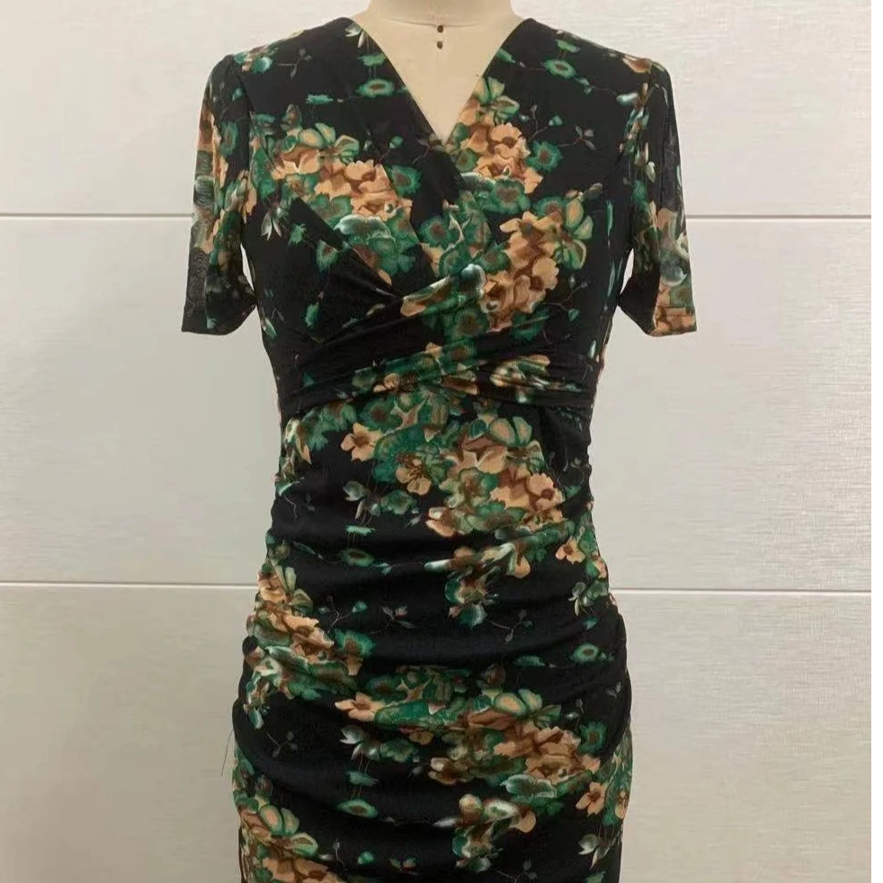 【香姐专属】春夏新款印花洋气短袖网纱裙子气质显瘦连衣裙