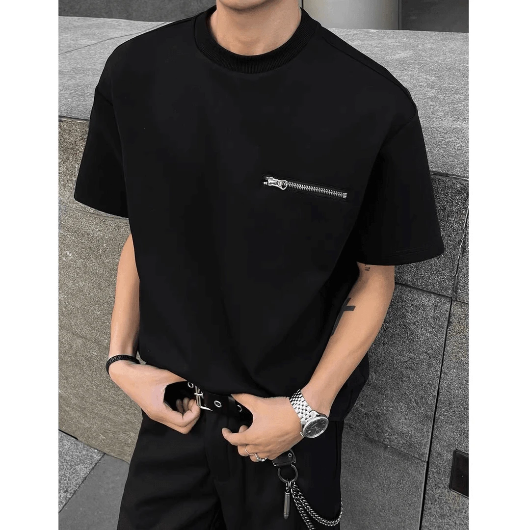 美式小领口正肩t恤短袖男款夏季硬汉穿搭设计感重磅cleanfit体恤