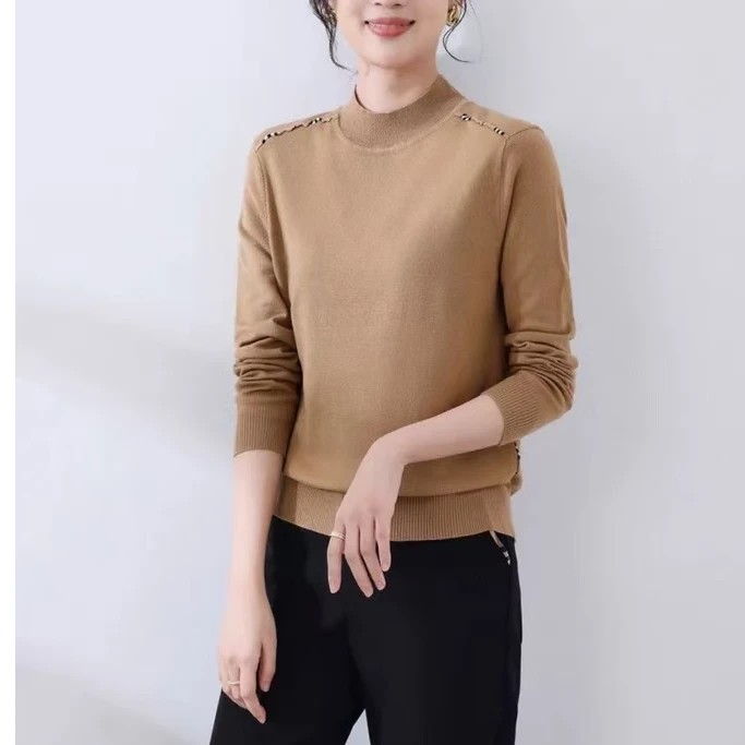 2024针织打底衫女秋冬绒感半高领纯色针织衫t恤上衣125686