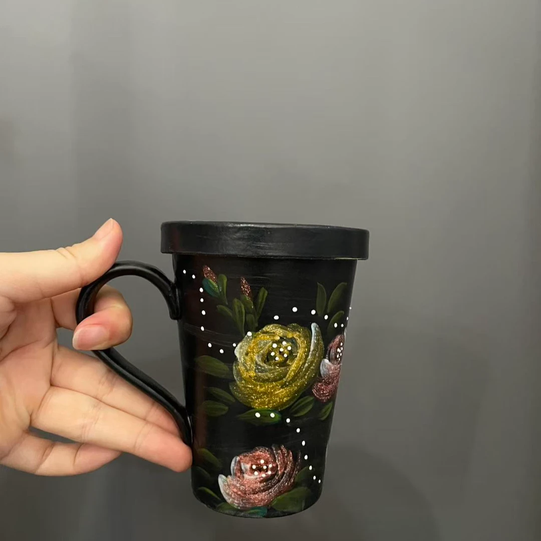 编号347紫砂暗夜玫瑰把手杯