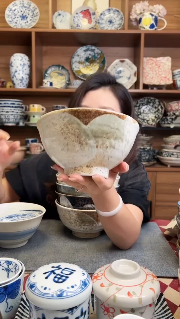 瓷片雪志野18cm盖浇饭碗