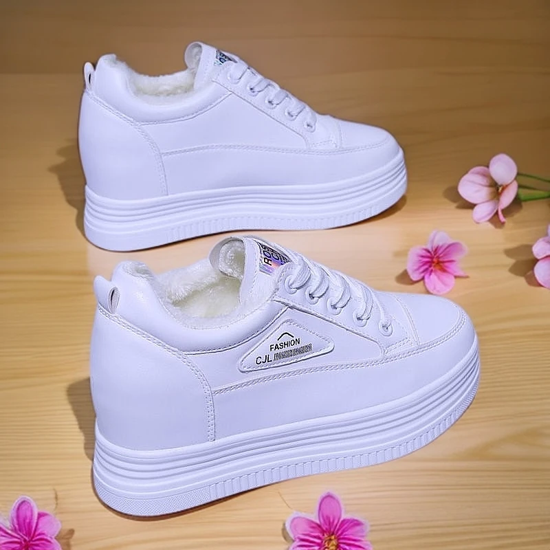 7公分内增高小白鞋松糕厚底坡跟女鞋秋冬加绒保暖百搭休闲运动鞋
