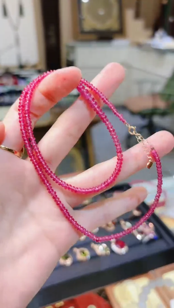 【闪购商品】红宝石项链18K金镶嵌玫红红宝石项链Z