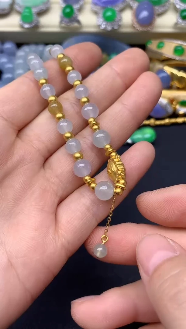 足金镶嵌手链翡翠227-雪姐翡翠天天见