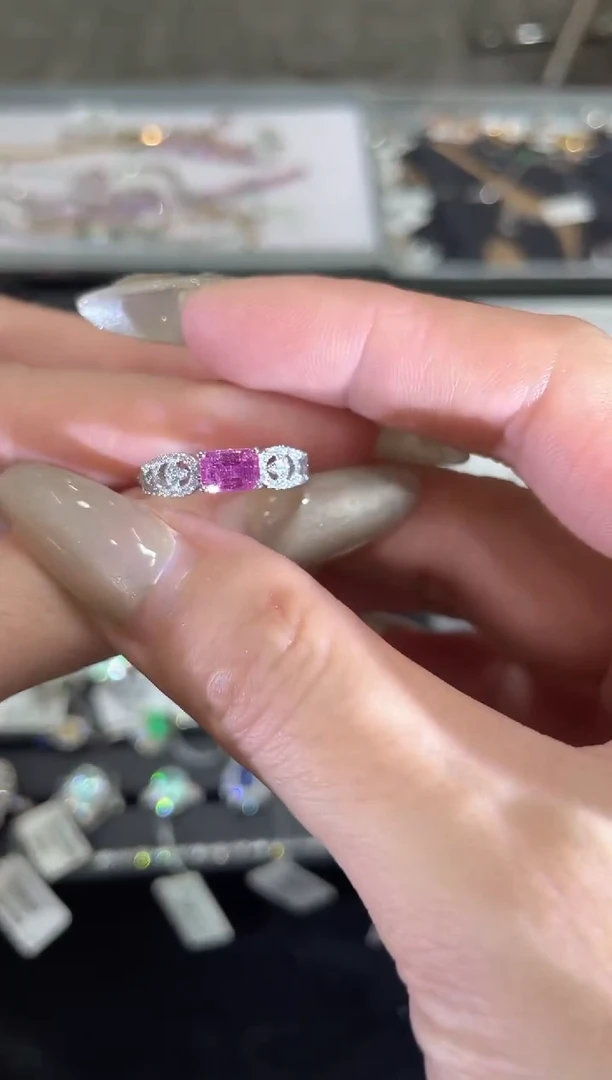 戒指蓝宝石18K金镶嵌帕帕拉恰戒指YB