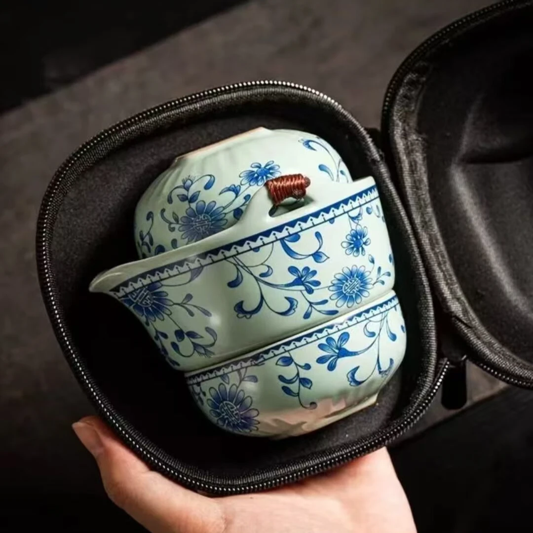 一鸣 青花宝瓶手抓壶+1主人1客杯快客旅行4740