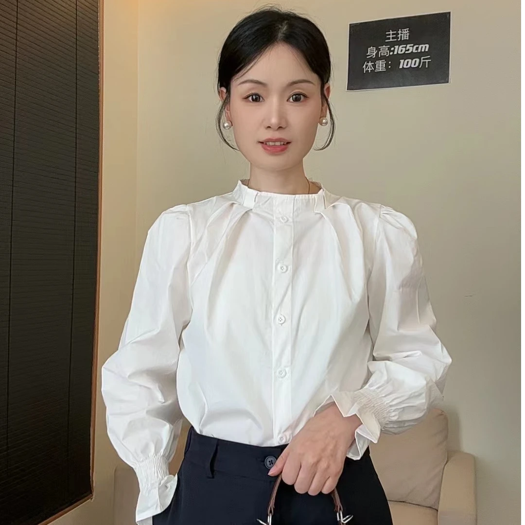 设计感小心机长袖纯棉衬衣女新款韩版宽松上衣白衬衫
