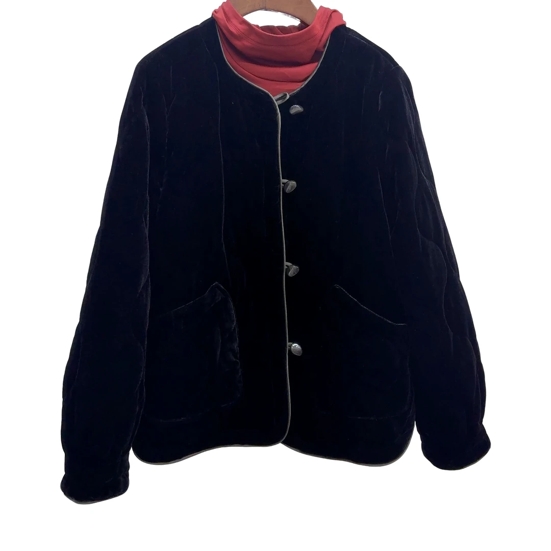 251318菲【麻尚】金丝绒棉服时尚百搭长袖气质厚款保暖