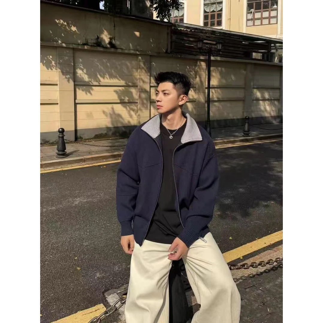 LIGGICC 巴恩风针织拉链毛衣翻领外套男秋季cleanfit开衫上衣