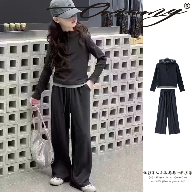 OMOMG25女童套装运动春秋针织连帽休闲宽松韩版时尚显瘦G5C057