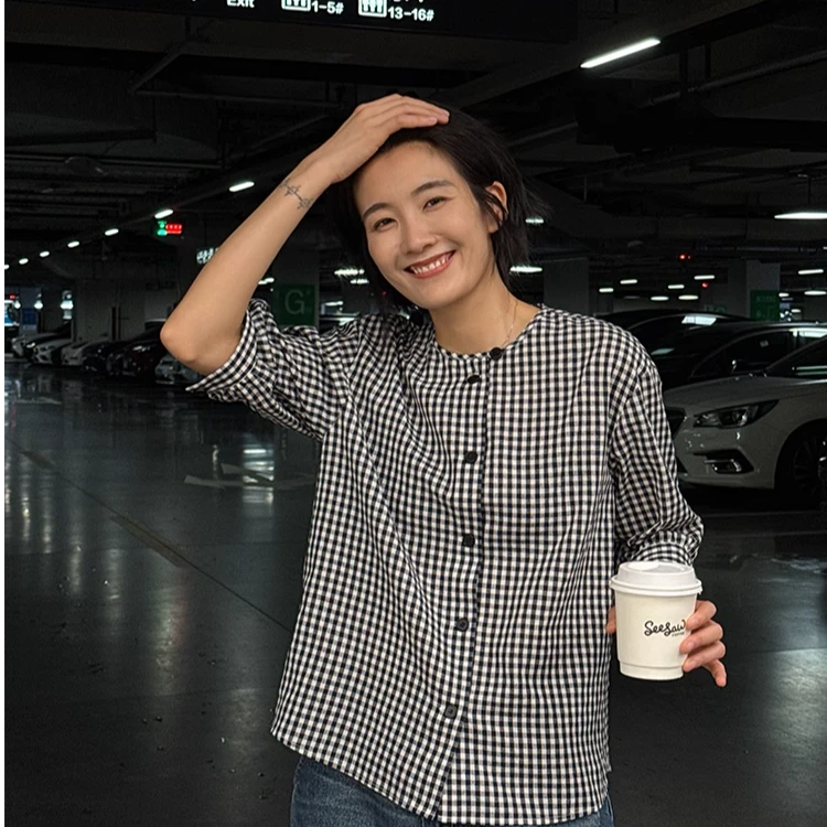 浪清/女装推荐 琳达玉宽松百搭格子衬衫44873#2025夏新款显瘦上衣