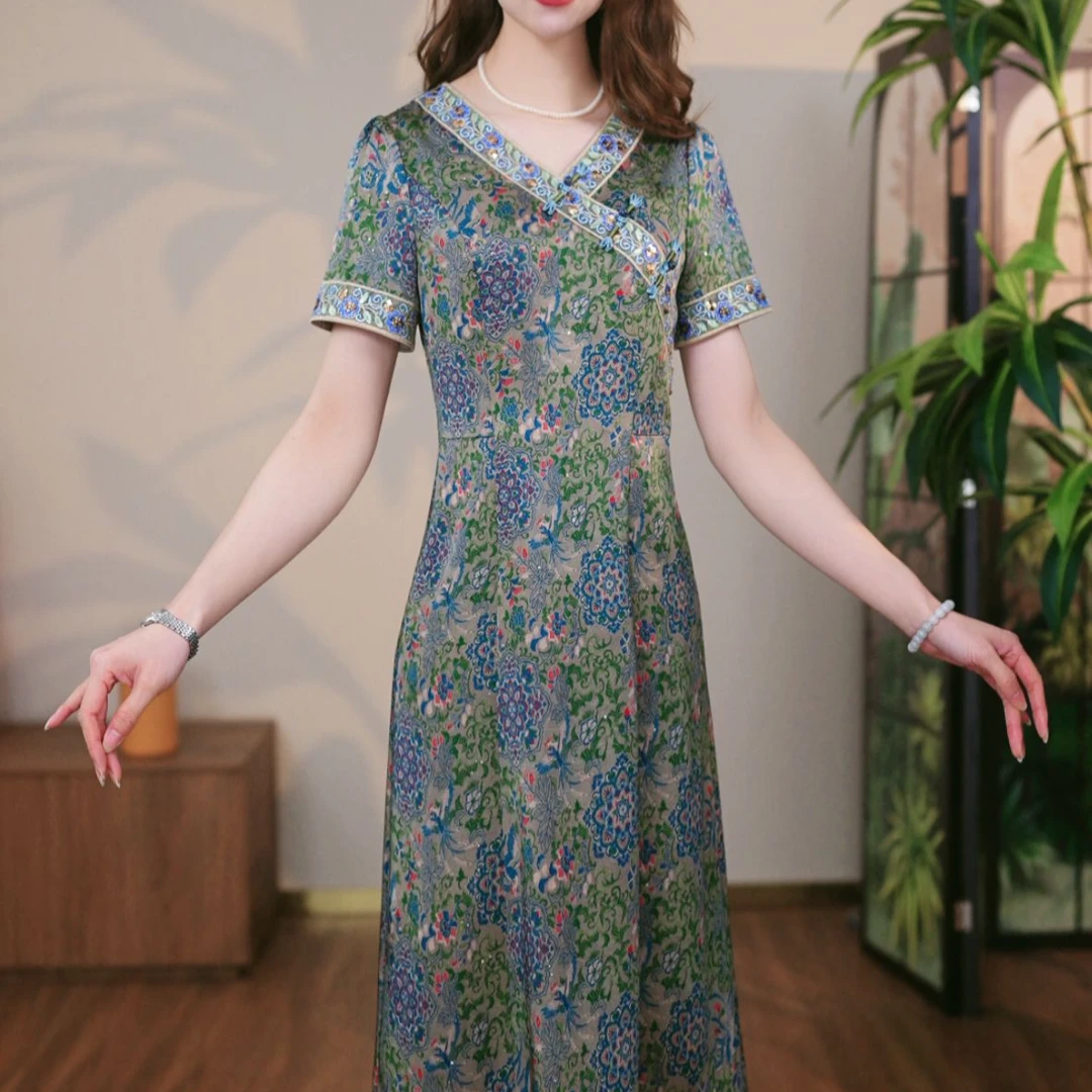 GC【直播专享】桑蚕丝裙子女夏季2025新款连衣裙真丝中式显瘦国风