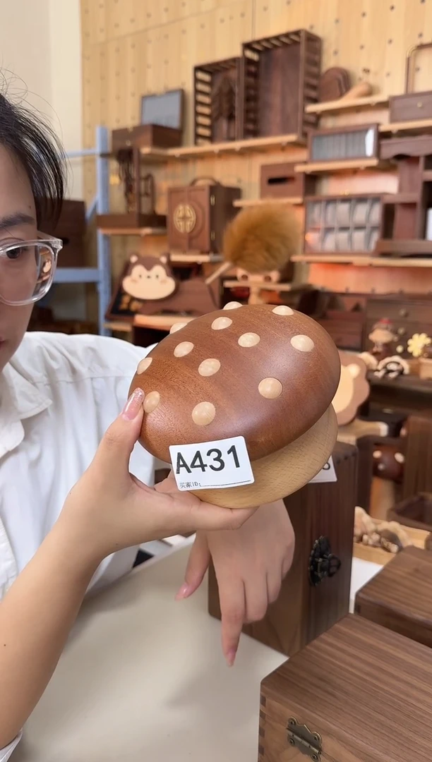 木431乌檀木实木蘑菇收纳盒