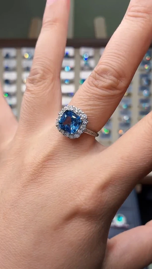 银S925镶嵌戒指海蓝宝石000