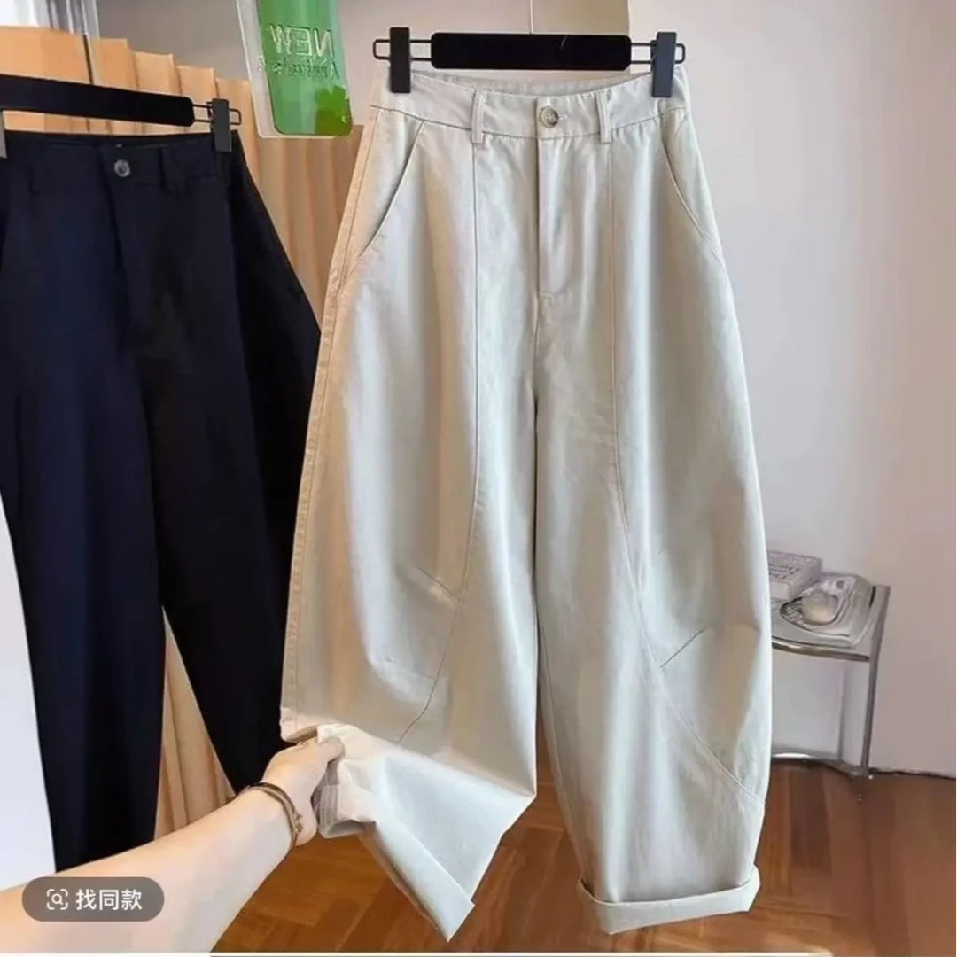 新款百搭韩国东大门阔腿休闲弯刀裤女春秋宽松高腰百搭镰刀裤长裤