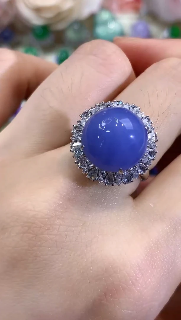 18K金镶嵌戒指翡翠B293 紫货有色差