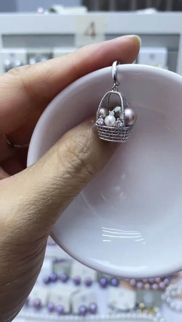 银S925镶嵌淡水珍珠耳饰财篮子