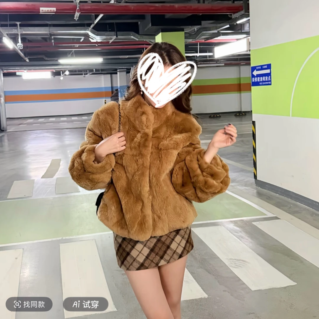 新款獭兔时尚立领女款毛绒绒外套