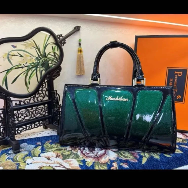 （32x20x12）新款渐变女包轻奢拼接时尚潮流单肩斜挎手提包2424绿