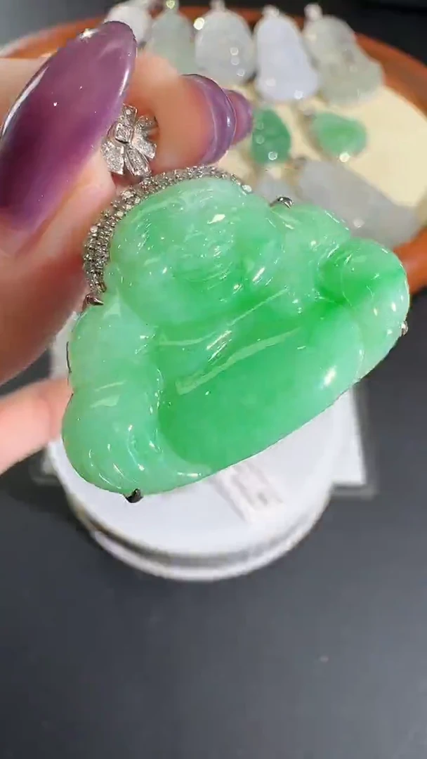 吊坠(不含链)18K金镶嵌翡翠【源头工厂】钻石镶嵌