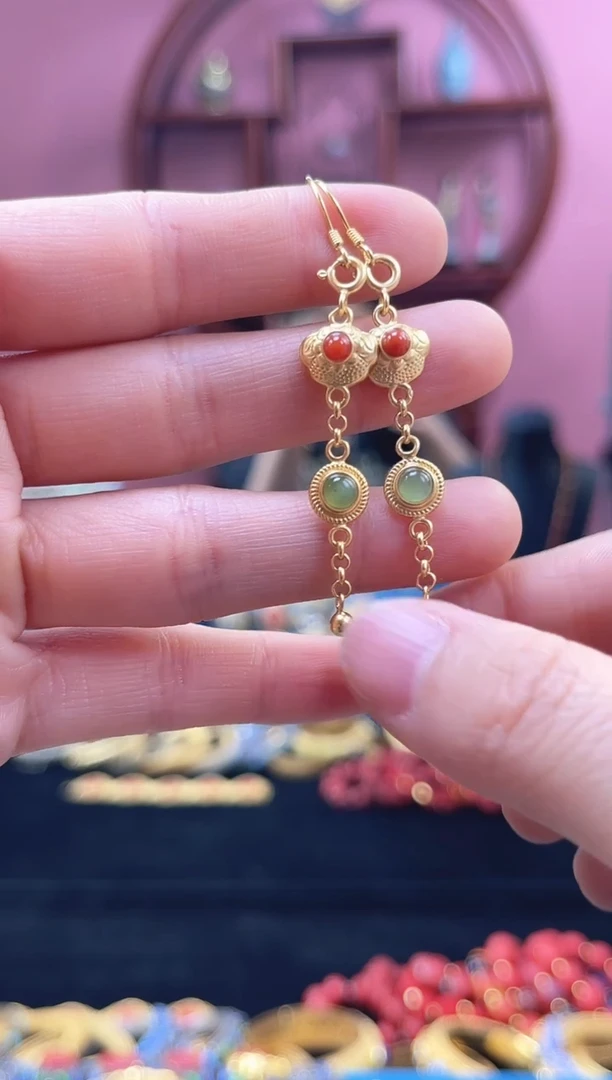 非遗花丝镶嵌 錾刻 耳环