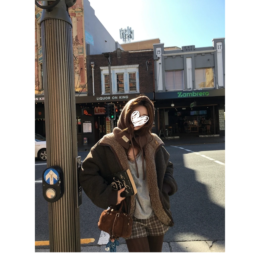 2025年独家定制”秀款高智学院休闲针织复合羊羔毛外套#w9886