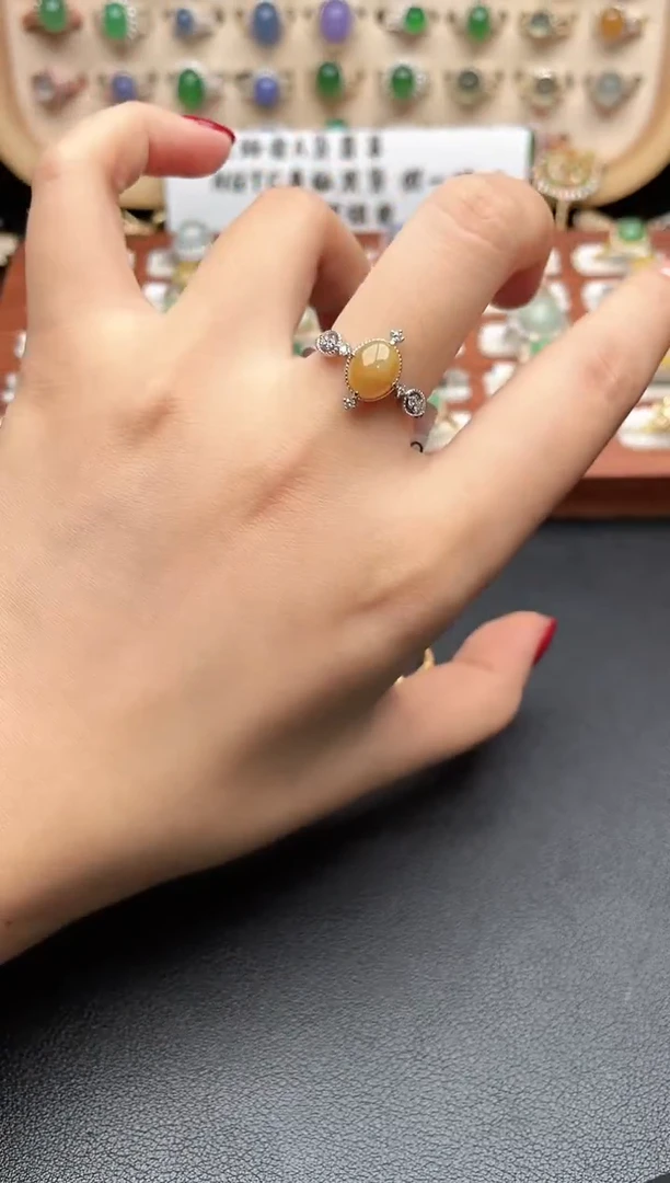 银S925镶嵌戒指翡翠一物一证一礼盒