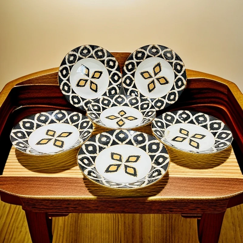 新疆包邮【21cm6个黑色哎特莱斯拉面盘】陶瓷好看家用 民族高档