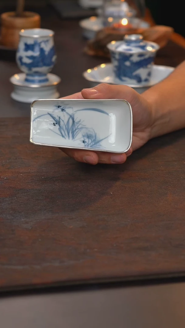 兰花茶则包银口手绘