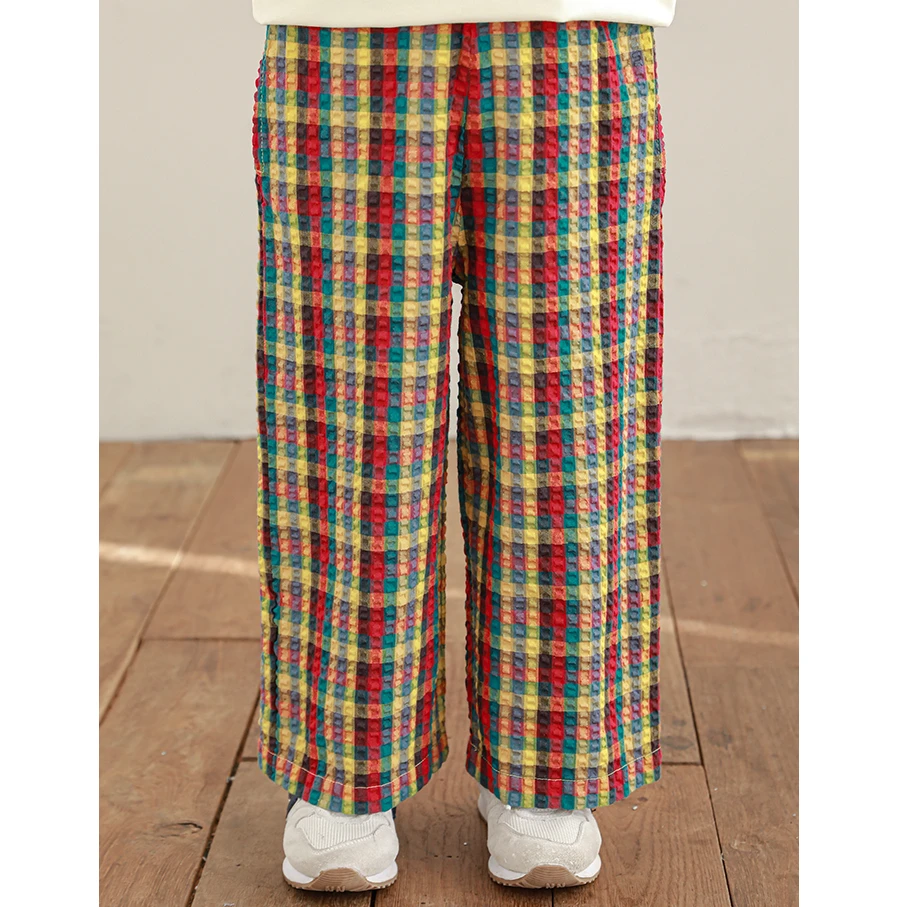 YOEHYAUL/幼悠春壹波【卡通小狗】女童格纹春秋女宝梭织长裤 GC3254