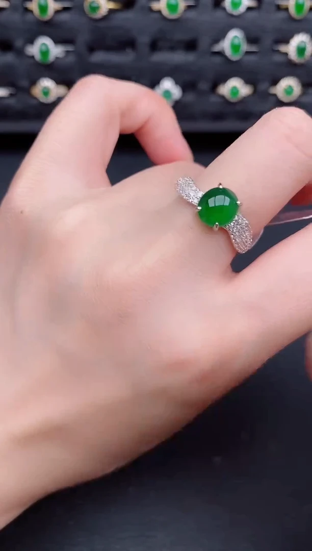 银S925镶嵌戒指翡翠天然a货翡翠72