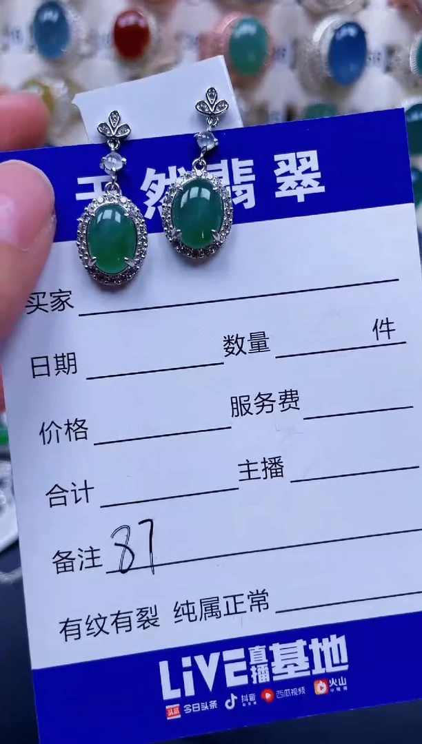 银S925镶嵌翡翠耳饰87