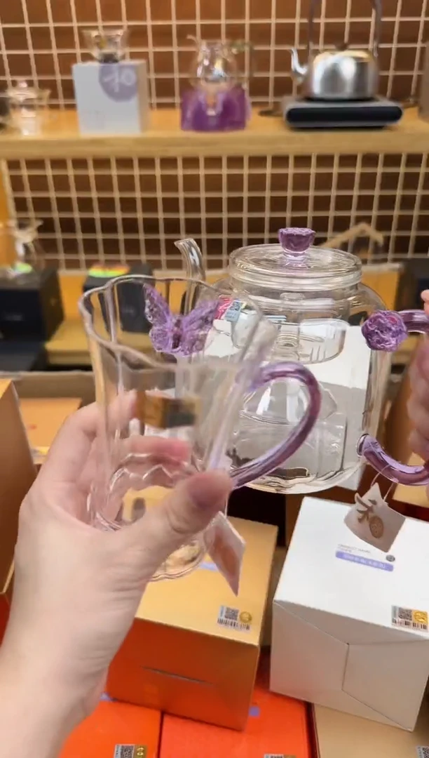 @@禾器晶彩莲君壶浅紫色+幻蝶杯浅紫色