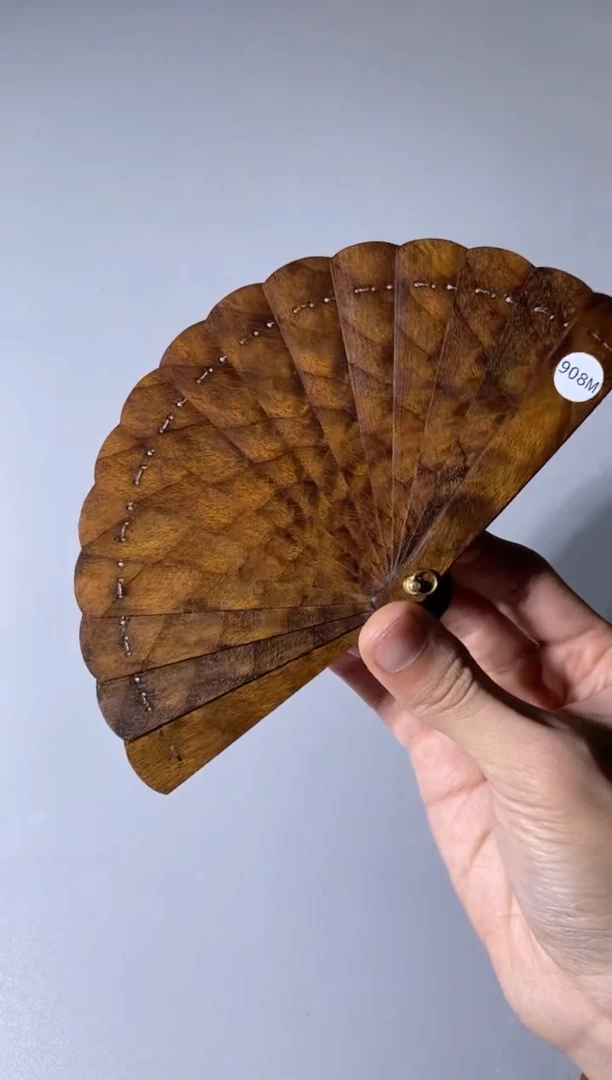 【闪购商品】金丝楠木雕908号10cm乌木金丝楠小叶桢楠掌中扇