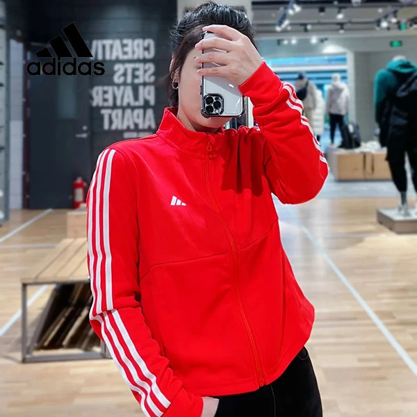 adidas阿迪达斯~女春新款立领保暖三条纹健身运动夹克外套IS3976